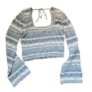 Hollister Knit Long Sleeve Top Light Green White L Large